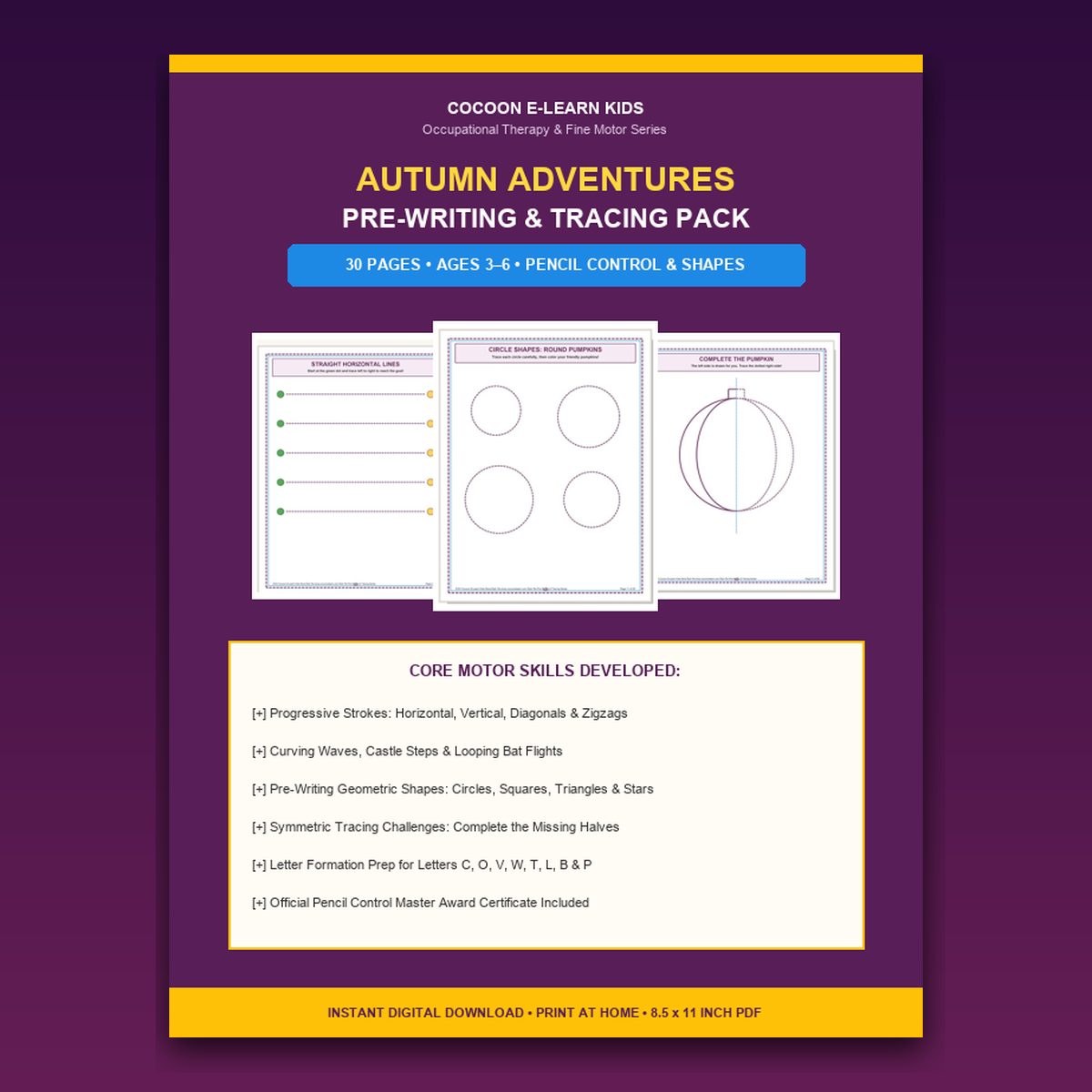 Autumn Adventures: Halloween Pre-Writing & Fine Motor Tracing Pack Cover